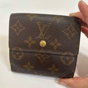 Louis Vuitton Monogram Elise Trifold Wallet Brown Canvas Snap Closure Authentic